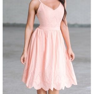 A-line Peach Eyelet Midi Dress